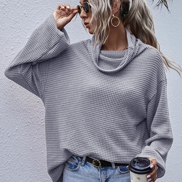 Black Oversized cowl neck wide long sleeve top - Picture 11 of 15